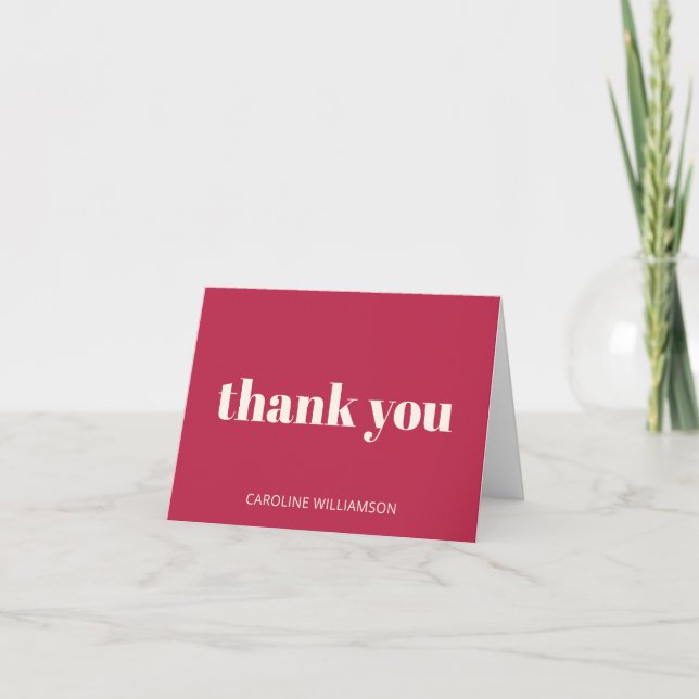 Carte De Remerciements Audacieuse Typographie Magenta Rouge ivoire Modern (Devant)