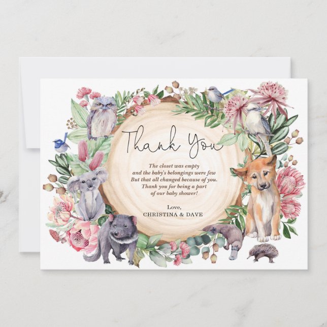 Carte De Remerciements Australien Animaux indigènes de la faune Végétatio (Devant)