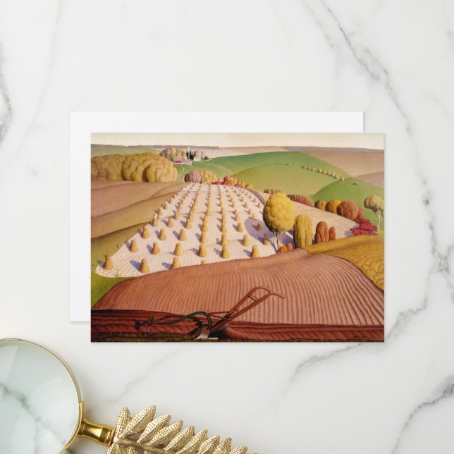 Carte De Remerciements Automne à souffler par Grant Wood (Devant/Arrière en situation)