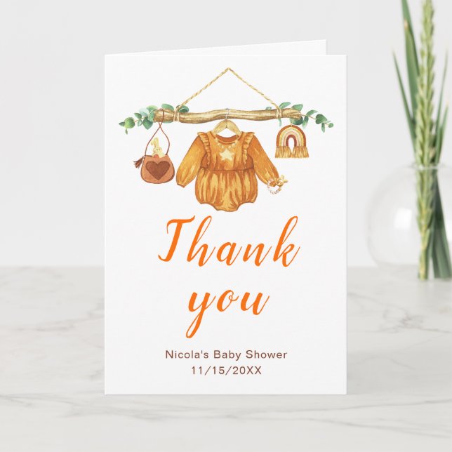 Carte De Remerciements Automne Automne Vêtements Ligne Fille Baby shower (Devant)