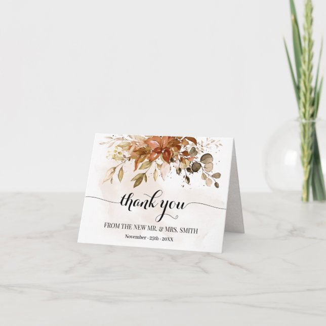 Carte de remerciements Automne Eucalyptus Mariage (Devant)