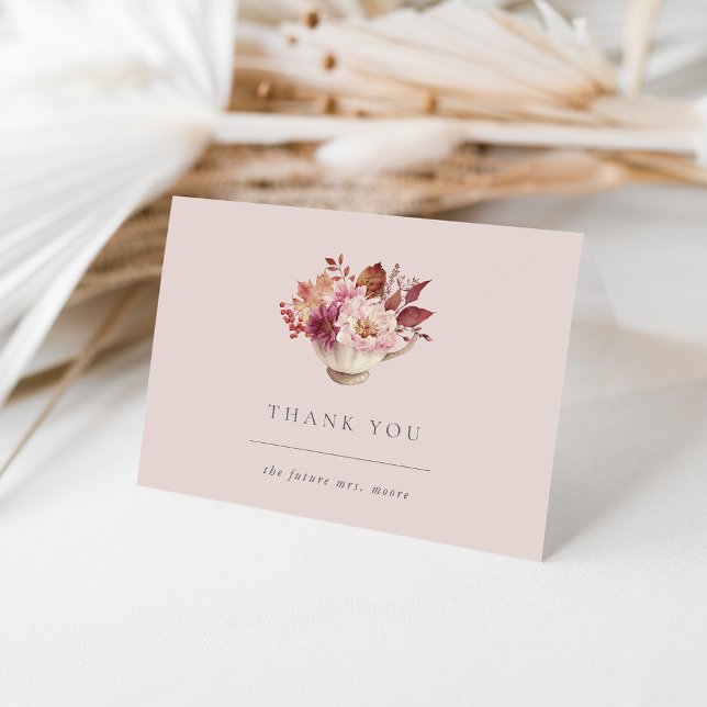 Carte De Remerciements Automne Floral Teacup Fête des mariées automne (Créateur téléchargé)