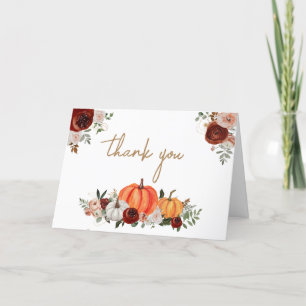 Carte De Remerciements Automne Marsala Bourgogne Citrouille Floral Baby s