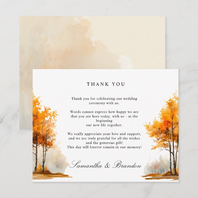 Carte De Remerciements Automne Nature Automne mariage paysage (Devant / Derrière)
