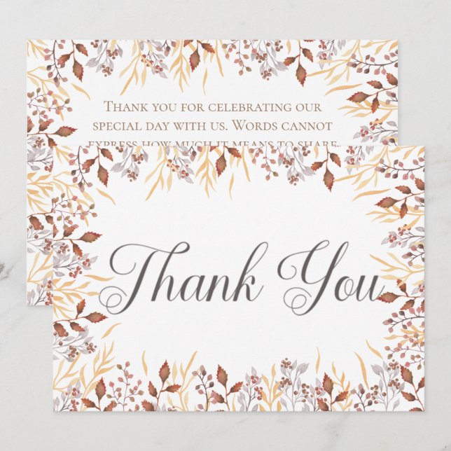 Carte De Remerciements Automne rouille & Brown Boho Mariage moderne (Devant / Derrière)