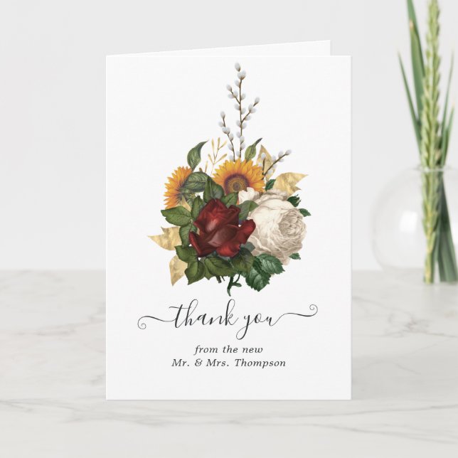 Carte De Remerciements Automne Rustique - Automne Floral Mariage photo (Devant)