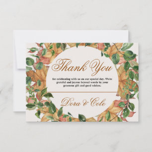 Carte De Remerciements Automne Rustique Orange Verdure Aquarelle Mariage