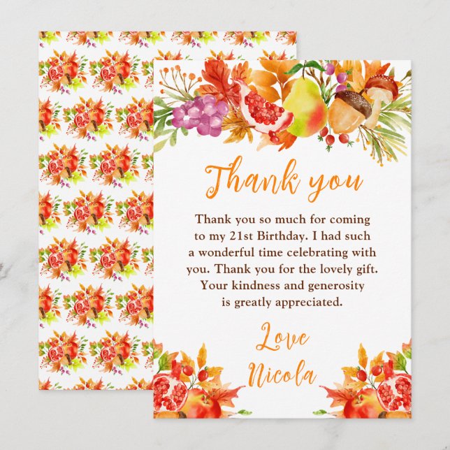 Carte De Remerciements Autumn Fall Harvest Birthday (Devant / Derrière)