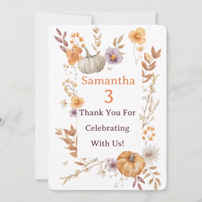 Carte De Remerciements Autumn Thank You Card, Fall Pumpkin Thank You Note (Devant)