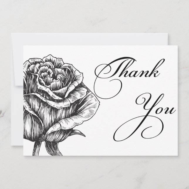 Carte de remerciements aux fleurs noires et blanch (Devant)