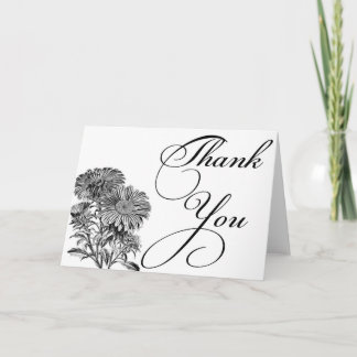Carte de remerciements aux fleurs noires et blanch