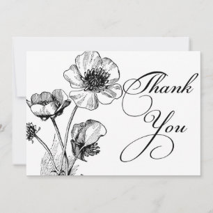Carte de remerciements aux fleurs noires et blanch