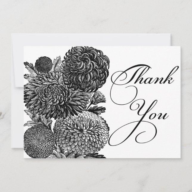 Carte de remerciements aux fleurs noires et blanch (Devant)