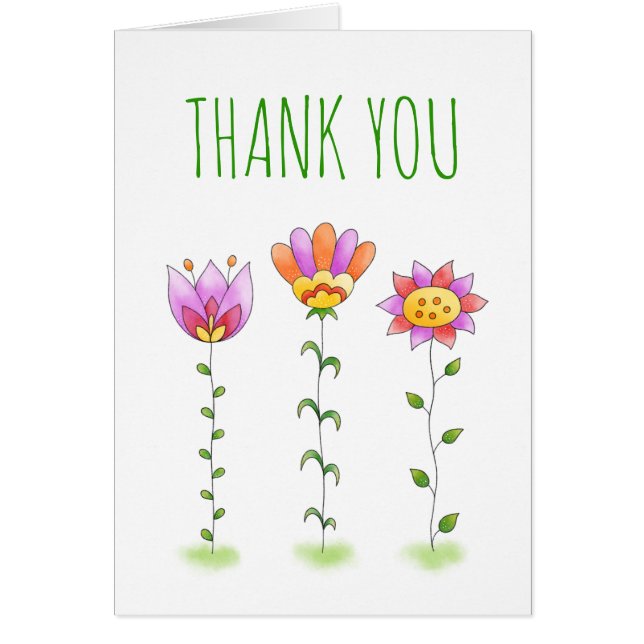 Carte de remerciements Aux Fleurs Peintes À La Mai (Devant)