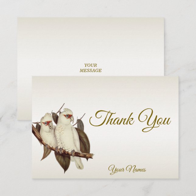 Carte de remerciements aux oiseaux blancs (Devant / Derrière)