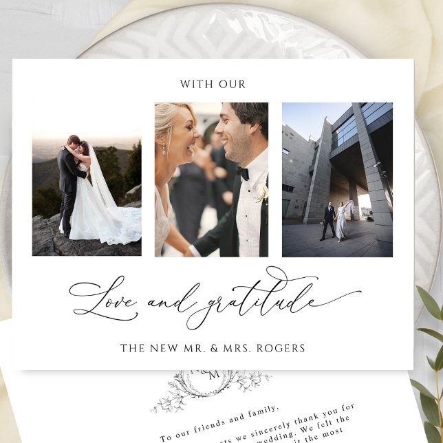 Carte De Remerciements Avec Amour et Gratitude Photo Monogramme Mariage (Créateur téléchargé)