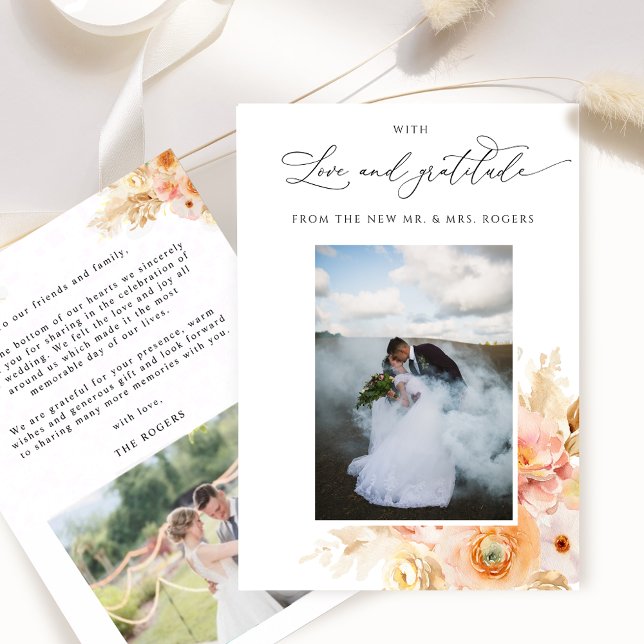 Carte De Remerciements Avec amour et gratitude, Photo Peach Blush Mariage (Créateur téléchargé)