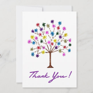 Carte de remerciements avec arbre coloré, vierge à