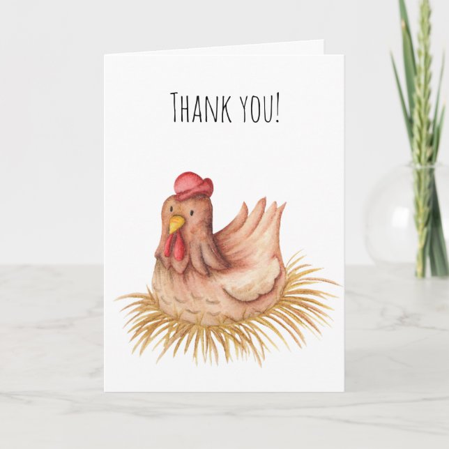 Carte de remerciements avec illustration de poule (Devant)