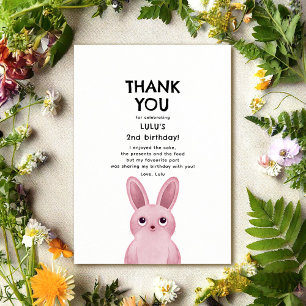 Carte de remerciements avec lapin rose