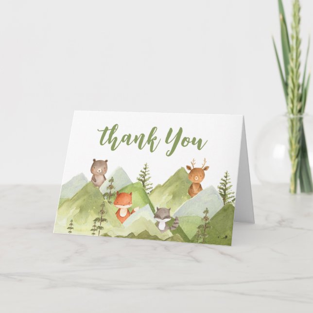 Carte De Remerciements Aventure Attend le Baby shower des animaux des boi (Devant)