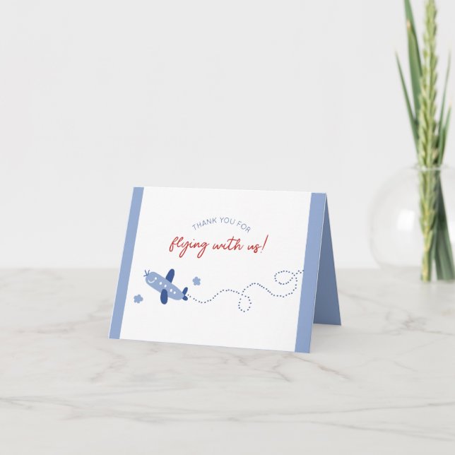 Carte De Remerciements Avion adorable Comment le temps vole fête d'annive (Devant)