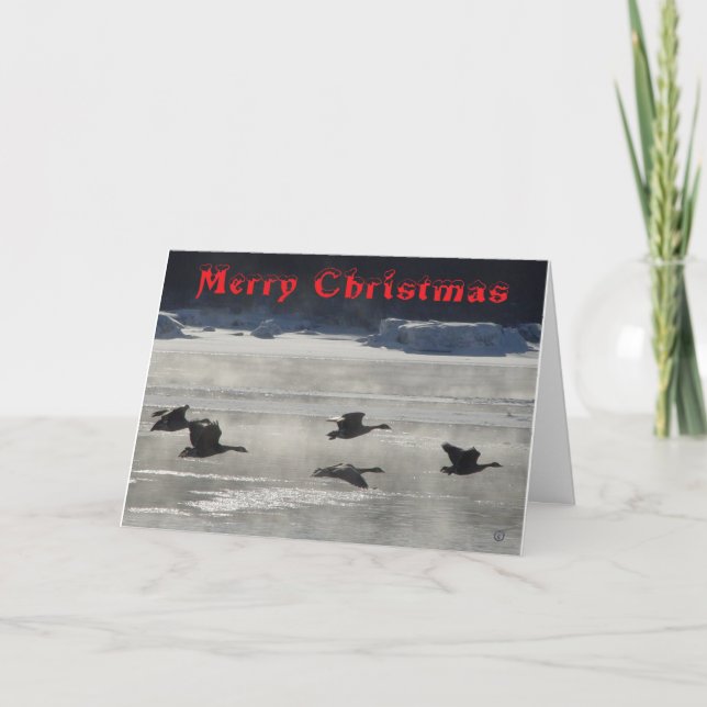Carte De Remerciements B47 Canada Geese Over Frozen River Christmas Card (Devant)