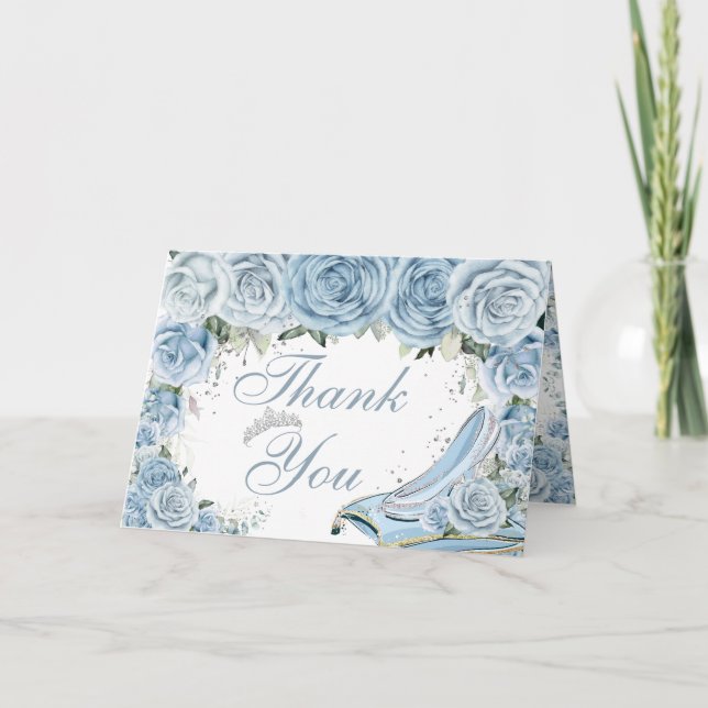 Carte De Remerciements Baby Blue Floral Cendrillon Quinceañera Anniversai (Devant)