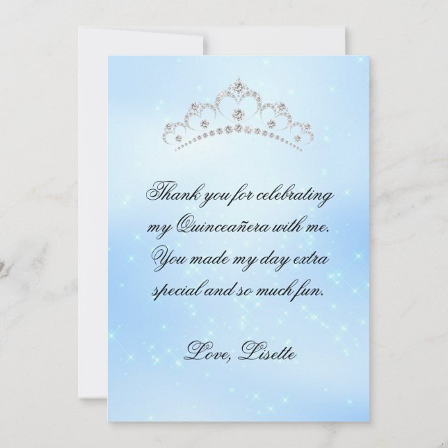 Carte De Remerciements Baby Blue Quinceanera Ajouter photo personnalisée (Dos)
