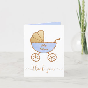 Carte De Remerciements Baby Boy Douche Retro Carriage Blue Gold