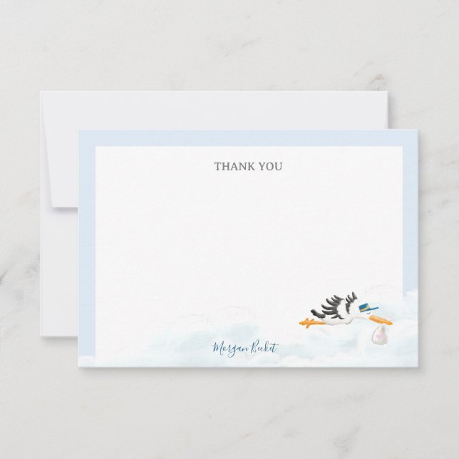 Carte De Remerciements Baby Boy "Livraison spéciale" Baby shower de cigog (Devant)
