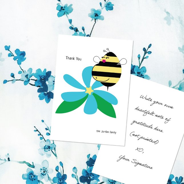Carte De Remerciements Baby Bump Mom Bee Sky Blue Flower (Créateur téléchargé)