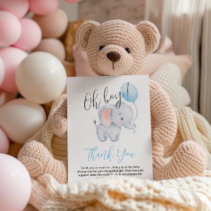 Carte De Remerciements Baby Elephant & Baby shower Bleu Balloon
