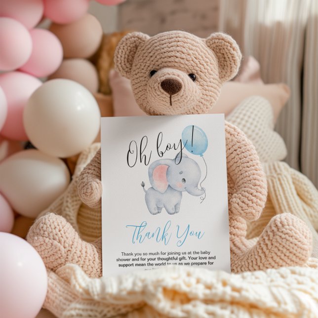 Carte De Remerciements Baby Elephant & Baby shower Bleu Balloon (Créateur téléchargé)