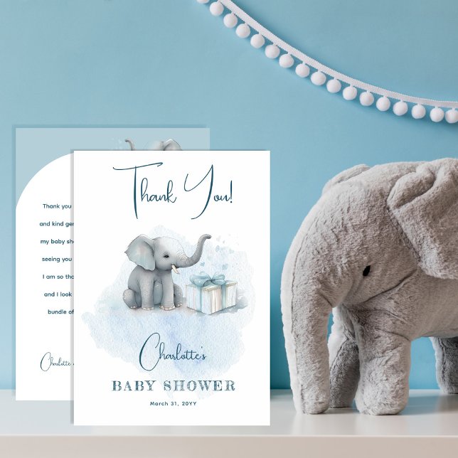 Carte De Remerciements Baby Elephant Hello Baby Boy Baby shower bleu (Créateur téléchargé)