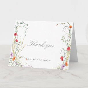 Carte De Remerciements Baby Fleur Sauvage Fête de Naissance Fille
