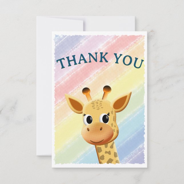 Carte De Remerciements Baby Girafe Pastel Arc-en-Ciel Aquarelle Baby Show (Devant)
