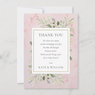 Carte De Remerciements Baby Girl Douche Poème Printemps Feuille Vert rose