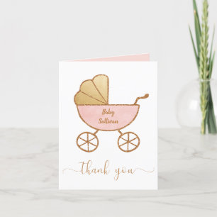 Carte De Remerciements Baby Girl Douche Retro Carriage Pink Gold