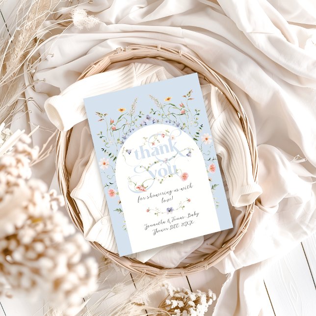 Carte De Remerciements Baby in Bloom Fleur sauvage Blue Boy Baby shower (Créateur téléchargé)