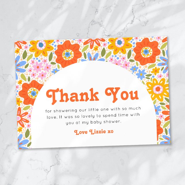 Carte De Remerciements Baby in Bloom Retro Fleur sauvage Baby shower (Créateur téléchargé)