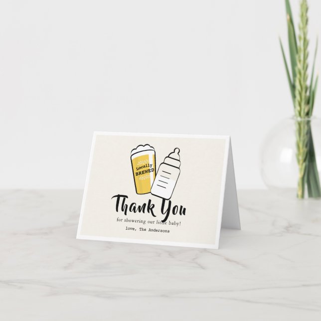 Carte De Remerciements Baby is Brewing Beer Baby Bottle Beige Baby Shower (Devant)