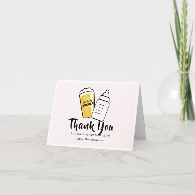 Carte De Remerciements Baby is Brewing Beer Baby Bottle Pink Baby Shower (Devant)