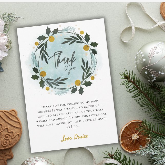 Carte De Remerciements Baby Its Cold Outside Winter Blue Gold Baby Shower (Créateur téléchargé)