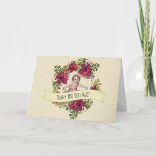 Carte De Remerciements Baby Jesus Noël Pointsettia Wreath