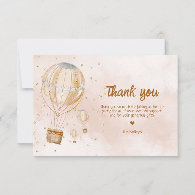 Carte De Remerciements Baby shower à ballon à air chaud (Devant)