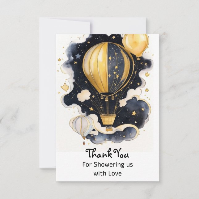 Carte De Remerciements Baby shower à ballon céleste à air chaud (Devant)