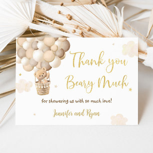 Carte De Remerciements Baby shower à bulle à air chaud Teddy Bear