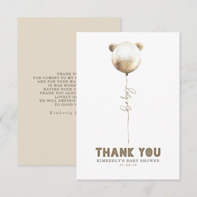 Carte De Remerciements Baby shower à bulle de l'ours en peluche Petit Mer (Devant / Derrière)