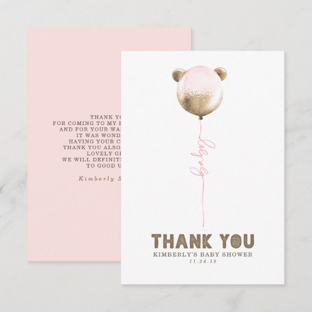Carte De Remerciements Baby shower à bulle de l'ours en peluche Petit Mer (Devant / Derrière)